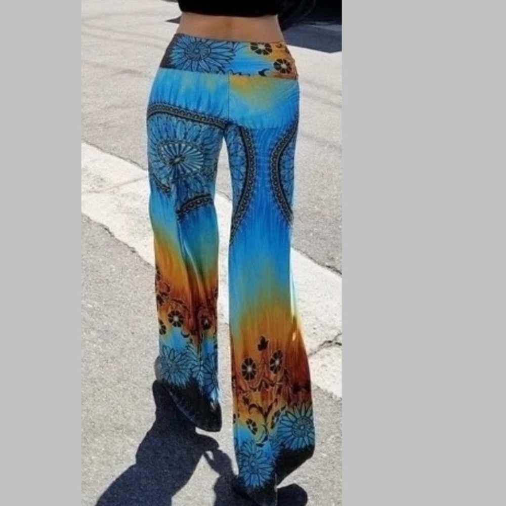 Uptown psychedelic Palazzo Pants medallion size medium preloved cut hem**